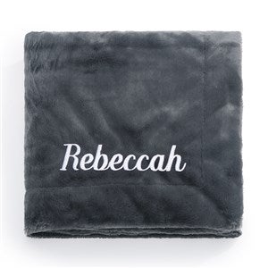 Embroidered Lush Throw Blanket in Charcoal - 50686