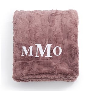 Embroidered Patterned Faux Fur Throw Blanket in Dusty Mauve - 50689