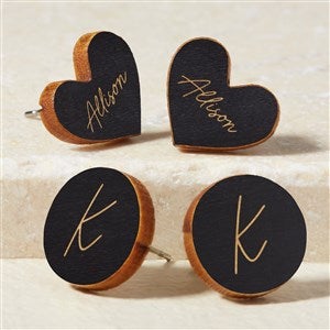 Heart  Circle Personalized Wood Stud Earrings - Black - 50722-BL