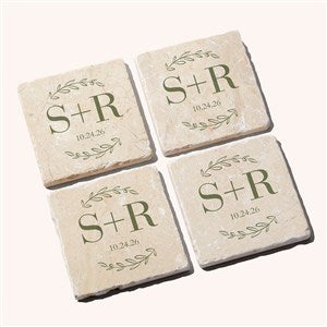Their Initials Personalized Wedding Tumbled Stone Coaster Set - 50846