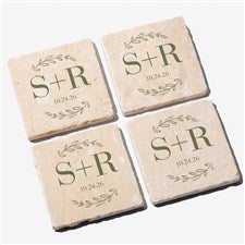Their Initials Personalized Wedding Tumbled Stone Coaster Set - 50846