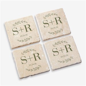 Their Initials Personalized Wedding Tumbled Stone Coaster Set - 50846
