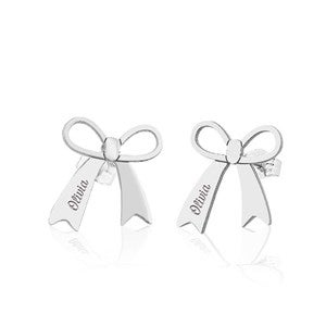 Personalized Name Bow Earrings - Silver - 51050D-S
