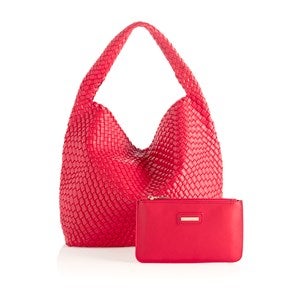 Woven Leather Hobo Bag in Red