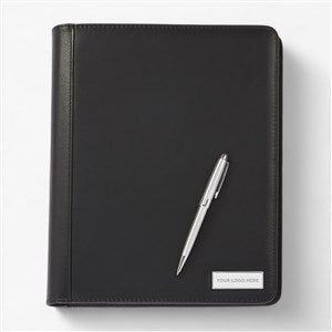Engraved Logo Black Vegan Leather Padfolio and Pen Set - 51354
