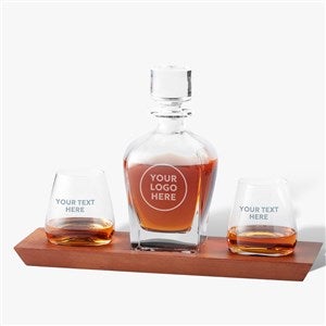 Engraved Logo Hudson Whiskey Decanter  Glass 3pc Set - 51365