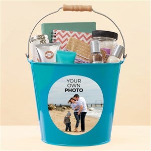 Your Own Photo Personalized Large Metal Bucket- Turquoise - 51551-TL