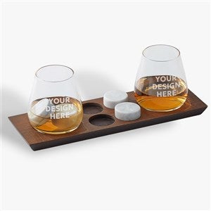 Engraved Logo DOF Whiskey Glass and Stones on Tray Set - 51865
