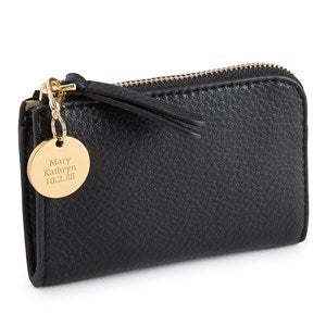 Engraved Vera Bradley Leather Zip Card Pouch in Moonless Night - 52174