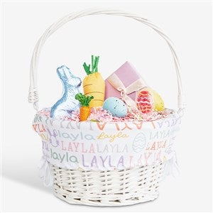 Easter Repeating Name Personalized White Basket With Drop-Down Handle - 52287-W