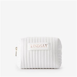 Metallic Foil Personalized Velvet Makeup Bag - Ivory - Smal - 52590-SI