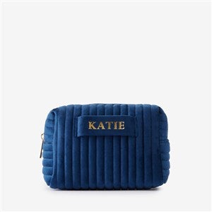 Metallic Foil Personalized Velvet Makeup Bag - Navy - Small - 52590-SN