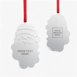 Engraved Logo Silver Santa Ornament - 52673