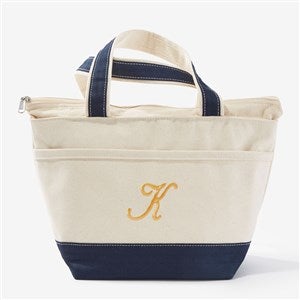 Embroidered Canvas Lunch Bag - Navy - 53027-N