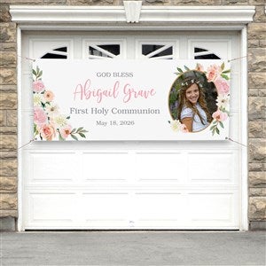 Floral First Communion Personalized Photo Banner - 30x72 - 53254-P