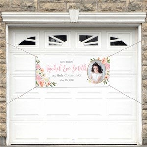 Floral First Communion Personalized Photo Banner - 20x48 - 53254-SP