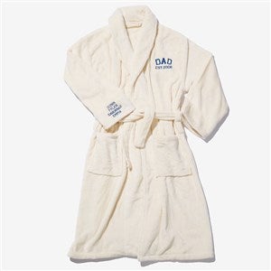 Dads Starting Lineup Embroidered Fleece Robe- Ivory - 53281-I