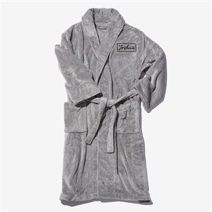 His Classic Embroidered Fleece Robe- Grey - 53287-G