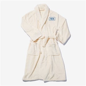 His Classic Embroidered Fleece Robe- Ivory - 53287-I