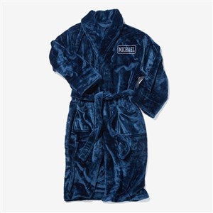 His Classic Embroidered Fleece Robe- Navy - 53287-N