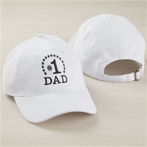 #1 Dad Embroidered Baseball Cap - White - 53290-W