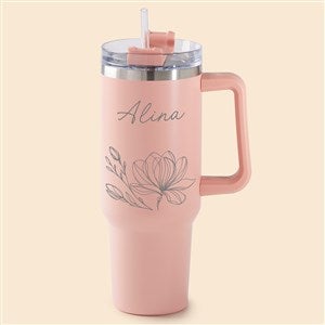 Floral Pattern Personalized 40 oz. Stainless Steel Tumbler - Peach - 53641-P