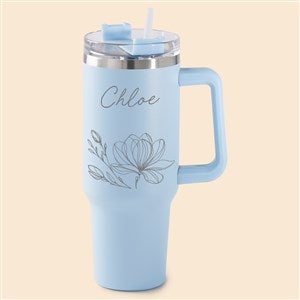 Floral Pattern Personalized 40 oz. Stainless Steel Tumbler - Blue - 53641-B