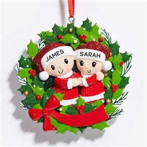 Holly Jolly Family Wreath Personalized Christmas Ornament - 2 Name - 53820-2