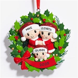 Holly Jolly Family Wreath Personalized Christmas Ornament - 3 Name - 53820-3