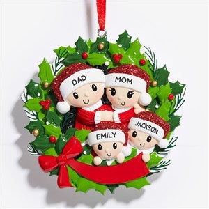 Holly Jolly Family Wreath Personalized Christmas Ornament - 4 Name - 53820-4