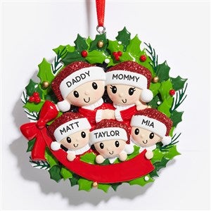 Holly Jolly Family Wreath Personalized Christmas Ornament - 5 Name - 53820-5