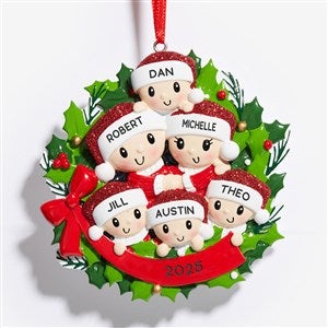 Holly Jolly Family Wreath Personalized Christmas Ornament - 6 Name - 53820-6