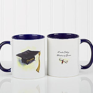 Personalized Blue Graduation Coffee Mugs - Cap & Diploma - 5389-BL