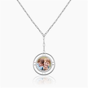 Custom Round Photo Pendant Paperclip Necklace-Silver - 53939D-S