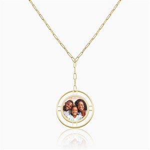 Custom Round Photo Pendant Paperclip Necklace-Gold - 53939D-G