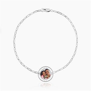 Custom Round Photo Pendant Paperclip Bracelet-Silver - 53946D-S