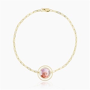 Custom Round Photo Pendant Paperclip Bracelet-Gold - 53946D-G
