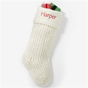 Knit Noel Embroidered Christmas Stocking - Ivory - 54169-I