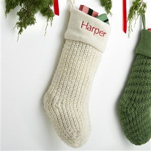 Knit Noel Embroidered Christmas Stocking - Ivory - 54169-I