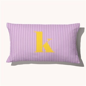 Striped Initial Personalized Lumbar Velvet Throw Pillow - 54217-LBV