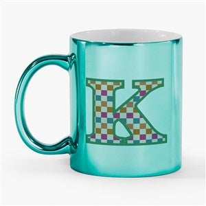 Checkered Initial Personalized 11 oz Metallic Mug-Green - 54225-G