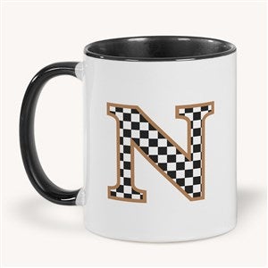 Checkered Initial Personalized Coffee Mug 11 oz.- Black - 54228-B