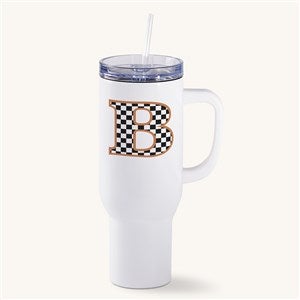 Checkered Initial Personalized White 40 oz Tumbler - 54230