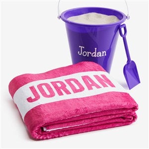 Personalized Purple Sand Pail  Beach Towel Gift Bundle - 54274