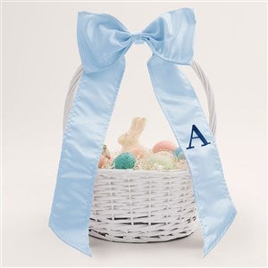 White Easter Basket With Initial Embroidered Blue Bow - 54303-B