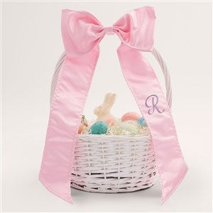 White Easter Basket With Initial Embroidered Pink Bow - 54303-P