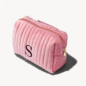 Initial Embroidered Small Velvet Makeup Bag - Mauve - 54340-SM