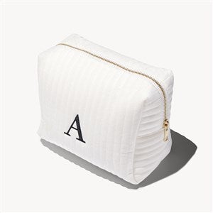 Initial Embroidered Large Velvet Makeup Bag - Ivory - 54340-LI