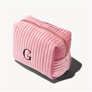 Initial Embroidered Large Velvet Makeup Bag - Mauve - 54340-LM