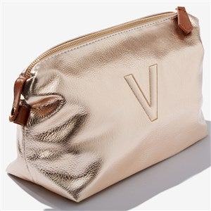 Trapunto Initial Vegan Leather Cosmetic Travel Case- Rose Gold - 54344-RG